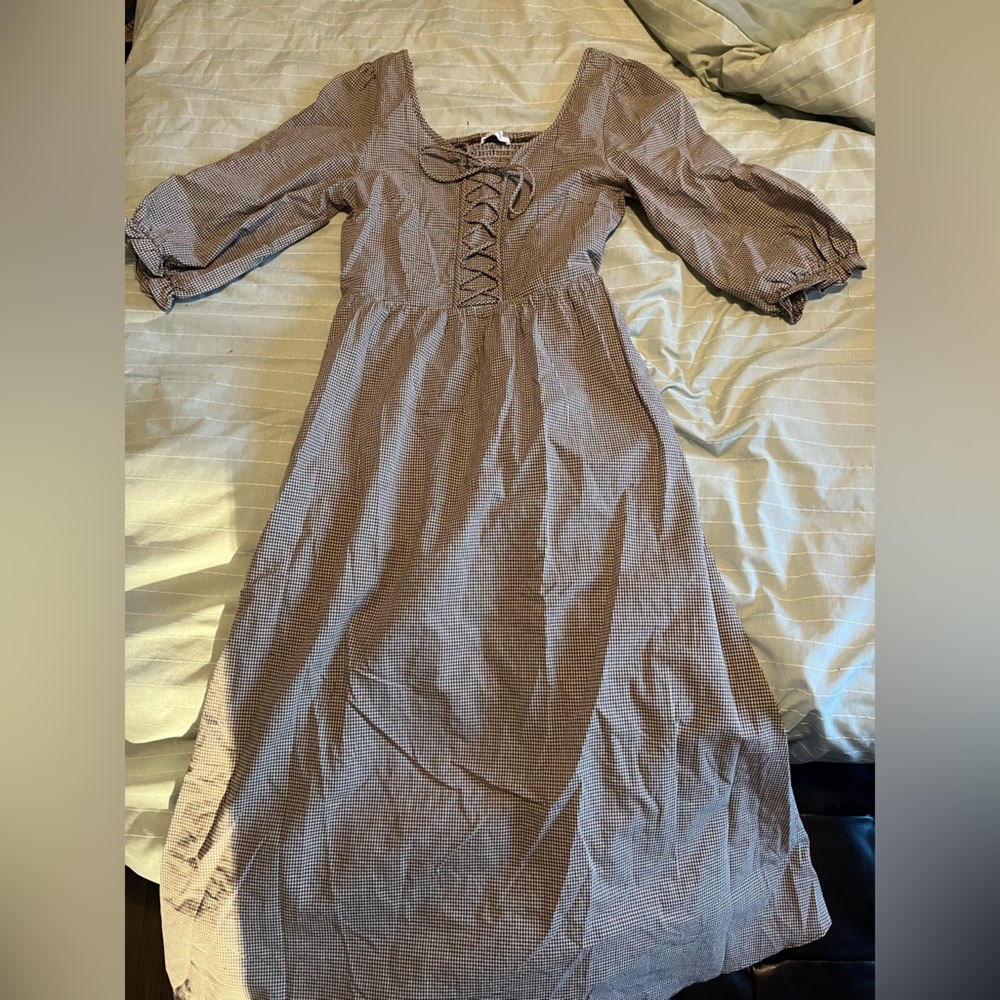 Neuflora Gingham Puff Sleeve Peasant Dress